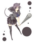  animal_ears baseball_bat cat_ears original satomi school_uniform solo thighhighs zettai_ryouiki 