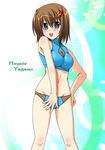  artist_request bad_anatomy bikini blue_eyes brown_hair hair_ornament lyrical_nanoha mahou_shoujo_lyrical_nanoha_strikers short_hair solo swimsuit x_hair_ornament yagami_hayate 