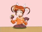 animated animated_gif eating food lowres lyrical_nanoha mahou_shoujo_lyrical_nanoha orange_shirt shirt solo sweet_potato takamachi_nanoha 