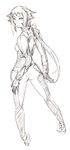  artist_request dieci_(nanoha) from_behind greyscale lyrical_nanoha mahou_shoujo_lyrical_nanoha_strikers monochrome numbers'_uniform numbers_(nanoha) ponytail sketch solo 