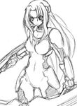  artist_request bodysuit dual_wielding facial_mark greyscale holding lyrical_nanoha mahou_shoujo_lyrical_nanoha_strikers monochrome numbers'_uniform numbers_(nanoha) sette_(nanoha) sketch solo 