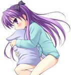  hiiragi_kagami lucky_star nullken pajamas panties pillow purple_hair solo striped striped_panties underwear 