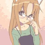  adjusting_eyewear animal_ears cat_ears copyright_request glasses hijiri_rei long_hair lowres oekaki slit_pupils solo 