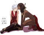  1girl breasts couple dancer_(ragnarok_online) dark_skin forehead_kiss height_difference hetero kiss lowres medium_breasts mr.romance ragnarok_online sideboob wizard_(ragnarok_online) 