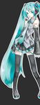  aqua_hair aqua_nails aqua_neckwear detached_sleeves hatsune_miku kei_(keigarou) long_hair nail_polish necktie skirt solo thighhighs twintails very_long_hair vocaloid zettai_ryouiki 