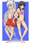  2girls ayasugi_tsubaki barefoot bikini blush feet fujiwara_no_mokou houraisan_kaguya locked_arms multiple_girls swimsuit touhou 
