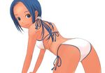  all_fours bikini blue_eyes blue_hair copyright_request kiriman_(souldeep) long_hair side-tie_bikini solo swimsuit 