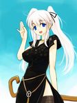  blue_eyes breasts large_breasts long_hair mabinogi michael nao_(mabinogi) solo staff thighhighs twintails waving white_hair 