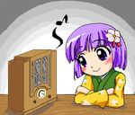  flower hair_flower hair_ornament hieda_no_akyuu lowres oekaki purple_eyes purple_hair r_pascal radio solo touhou 