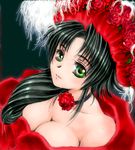  breasts cleavage flower green_eyes green_hair large_breasts lowres oekaki original solo yagisaka_seto 