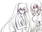  expressionless formal greyscale hitome lineart long_hair long_sleeves looking_at_viewer monochrome multiple_girls original simple_background sketch suit sunglasses twintails uppercut very_long_hair white_background yukian 