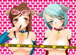  animal_ears breasts caution_tape dog_ears elbow_gloves gloves gyakuten_saiban houzuki_akane karuma_mei large_breasts mozuya_murasaki multiple_girls nude upper_body 