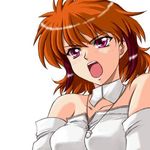 :o angry artist_request bare_shoulders detached_collar detached_sleeves ibis_douglas jewelry looking_away lowres necklace open_mouth purple_eyes red_hair short_hair simple_background solo super_robot_wars upper_body 