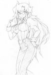  alternate_hairstyle book breasts chalk glasses greyscale hair_down kazuma_muramasa large_breasts long_hair monochrome necktie pencil_skirt sketch skirt smile solo teacher tengen_toppa_gurren_lagann yoko_littner yomako 