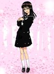 akuno_fumi cherry_blossoms fujiki_shun glasses hajimete_no_aku long_hair original petals school_uniform serafuku solo susume_giga_green 