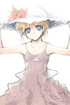  blonde_hair blue_eyes dress hara_takehito hat original short_hair simple_background solo white_background 