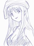  artist_request beret breasts cleavage gear_senshi_dendou hat large_breasts lipstick makeup monochrome purple smile solo tank_top vega_(dendoh) 