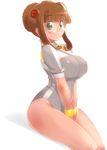  breasts brown_hair covered_nipples fujisawa_yayoi_(uchuu_no_stellvia) glasses green_eyes large_breasts seki_suzume sitting solo uchuu_no_stellvia 