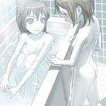  ass bath multiple_girls muted_color nude original short_hair smile towel uni 