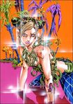  araki_hirohiko cuffs double_bun handcuffs jojo_no_kimyou_na_bouken kuujou_jolyne lowres multicolored_hair solo stone_ocean tattoo tree 