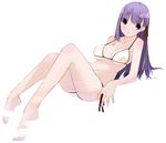  aka_ume barefoot bikini fate/stay_night fate_(series) feet long_hair matou_sakura midriff purple_hair side-tie_bikini solo swimsuit wading water 