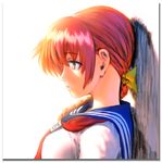  dead_or_alive ebina_souichi hair_ribbon kasumi_(doa) orange_eyes orange_hair ribbon school_uniform solo 