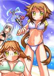  artist_request beach bikini cinque_(nanoha) day dieci_(nanoha) eyepatch glasses lyrical_nanoha magic_circle mahou_shoujo_lyrical_nanoha_strikers multiple_girls numbers_(nanoha) outdoors ponytail quattro_(nanoha) sein_(nanoha) swimsuit wendi_(nanoha) 