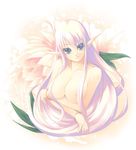 aqua_eyes areola_slip areolae bracelet breast_hold breasts copyright_request elf floral_background flower hair_censor hair_over_breasts head_tilt huge_breasts jewelry kirishima_satoshi long_hair looking_at_viewer nude pale_color pink_hair pointy_ears solo upper_body very_long_hair 