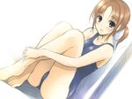  barefoot copyright_request crossed_legs kikurage_(plastic_people) one-piece_swimsuit school_swimsuit sitting solo swimsuit 