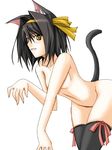  animal_ears brown_hair cat_ears nude ribi short_hair solo suzumiya_haruhi suzumiya_haruhi_no_yuuutsu thighhighs 