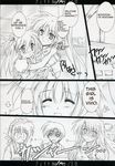  4girls artist_request comic greyscale hard_translated highres lyrical_nanoha mahou_shoujo_lyrical_nanoha_strikers monochrome multiple_girls takamachi_miyuki takamachi_momoko takamachi_nanoha takamachi_shirou translated vivio 