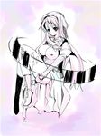  breasts carim_gracia covered_nipples impossible_clothes large_breasts long_hair lyrical_nanoha mahou_shoujo_lyrical_nanoha_strikers monochrome purple shoes single_shoe sitting solo torn_clothes yu_yu 