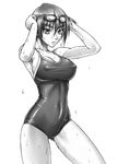  bang-you breasts covered_nipples goggles greyscale kashiwagi_azusa kizuato large_breasts monochrome one-piece_swimsuit solo swimsuit wet 