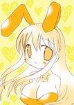  animal_ears asahina_mikuru blush bow breasts bunny_ears bunnysuit cleavage extra_ears heart large_breasts long_hair looking_at_viewer lowres monochrome orange_(color) outline shudou_rima solo suzumiya_haruhi_no_yuuutsu upper_body 