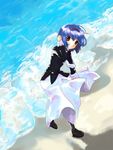  beach blue_hair day hairband little_busters! nishizono_mio ocean outdoors solo water wind 