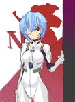  arm_support ayanami_rei bandage_over_one_eye bandages bangs blue_hair bodysuit bracer breasts cowboy_shot eyepatch gloves gradient hair_between_eyes looking_at_viewer nagy neon_genesis_evangelion nerv number parted_lips pilot_suit plugsuit red_eyes short_hair sketch skinny small_breasts solo turtleneck white_bodysuit 