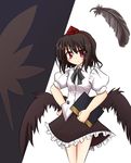  bangs black_hair black_wings hat looking_at_viewer makino_(ukiuo) red_eyes shameimaru_aya solo tokin_hat touhou wings 