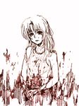  blood blood_on_face higurashi_no_naku_koro_ni kuma_(crimsonvanilla) monochrome red solo sonozaki_shion yandere 