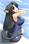  animal_ears ass black_hair blue_swimsuit cat_ears cat_tail from_above hand_on_own_face long_hair milk_(tonpuu) one-piece_swimsuit original school_swimsuit sitting solo swimsuit tail tonpuu water wet 