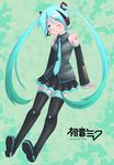  aqua_hair aqua_neckwear boots hatsune_miku headphones long_hair necktie nyazui solo thigh_boots thighhighs twintails very_long_hair vocaloid zettai_ryouiki 