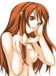  asahina_mikuru breasts long_hair medium_breasts nipples nude pointing pointing_at_viewer ribi simple_background solo suzumiya_haruhi_no_yuuutsu upper_body white_background 