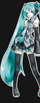  aqua_hair aqua_nails aqua_neckwear boots detached_sleeves hatsune_miku headset kei_(keigarou) long_hair nail_polish necktie solo thigh_boots thighhighs twintails very_long_hair vocaloid vocaloid_boxart_pose 