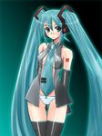  aqua_hair aqua_neckwear hatsune_miku ichimedoo long_hair necktie panties solo thighhighs twintails underwear very_long_hair vocaloid white_panties 