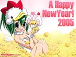  2005 animal_hat bird bird_hat blue_eyes blush chick chicken_costume galge.com glasses green_hair hat ikuta_takanon looking_at_viewer new_year one_eye_closed open_mouth solo too_many wallpaper 