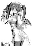  breasts copyright_request greyscale gun handgun large_breasts maid monochrome pistol sanbasou solo thighhighs twintails weapon 