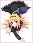  barefoot blonde_hair blue_eyes carim_gracia hairband lyrical_nanoha mahou_shoujo_lyrical_nanoha_strikers on_floor saki_chisuzu solo waist_cape 