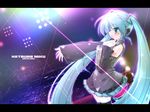  akahito aqua_eyes aqua_hair aqua_neckwear detached_sleeves hatsune_miku headset letterboxed long_hair necktie outstretched_hand solo thighhighs twintails very_long_hair vocaloid 