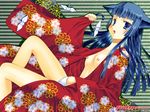  animal_ears blue_eyes blue_hair cat_ears flat_chest galge.com japanese_clothes kimono long_hair minato_hiromu open_clothes open_robe robe solo 