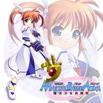  bow copyright_name fingerless_gloves gloves lowres lyrical_nanoha magazine_(weapon) magic_circle magical_battle_arena magical_girl mahou_shoujo_lyrical_nanoha mahou_shoujo_lyrical_nanoha_a's pandadanpa purple_eyes raising_heart red_bow red_hair solo takamachi_nanoha twintails zoom_layer 