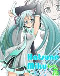  aqua_eyes aqua_hair aqua_nails aqua_neckwear armpits bespectacled character_name detached_sleeves glasses hatsune_miku headset long_hair looking_at_viewer nail_polish necktie simple_background skirt solo spring_onion twintails very_long_hair vocaloid white_background zara zoom_layer 